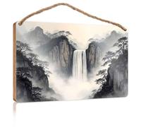 Funny Family Signs Wall Art Misty Waterfall Cascades Between Rugged Cliffs Wooded Sign Patio Bar Accessories Pool Signs and Decor Outdoor(15X28CM)