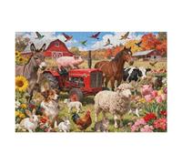 Funny Farm Puzzle Fall Puzzles 1000 Pieces for Adults, Autumn Animal Jigsaw Puzzles Dog, Fantasy Colorful Jigsaw Puzzle Family Collage Puzzles for Challenging 30x20 in