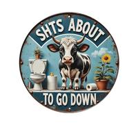Funny Farmhouse Bathroom Retro Round Metal Tin Sign, Vintage Pub Home Office Man Cave Wall Decor 8x8 Inch