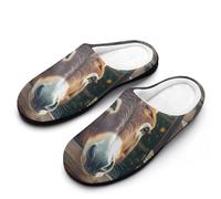 Funny Farmhouse Donkey Sunflowers Men's Cotton Slippers Memory Foam Warm House Shoes for Indoor Outdoor 9-10（42-43）