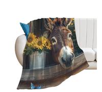 Funny Farmhouse Donkey Sunflowers Soft Throw Blanket Cozy Flannel Blankets Lightweight for Home Couch Sofa Bed Decor
