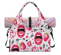 Funny Fashion Lips Eyes Love Sports Duffle Bag with Shoe Compartment Lips Weekend Overnight Bags Tote Cabin Luggage Bag for Gym Yoga Travel