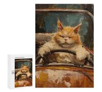 Funny Fat Cat Cabrio Car Hobby Jigsaw Puzzle for Adults, 300 PCS, Screen-free Entertainment for Adults And Families, for Quiet Evenings