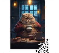 Funny Fat Cat Coffee Drink 1000 Piece Puzzle for Relaxing Weekends, 52x38cm/1000pcs