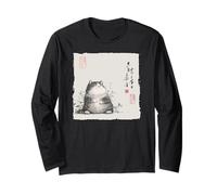 Funny Fat Cat Japanese Zen Buddha Chonky Cat Painting Long Sleeve T-Shirt