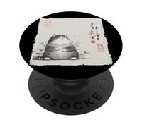 Funny Fat Cat Japanese Zen Buddha Chonky Cat Painting PopSockets Adhesive PopGrip