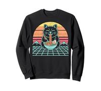 Funny Fat Cat Ramen Retro Synthwave Neko Kawaii Anime Cat Sweatshirt