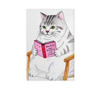 Funny Fat Cat Reading Art Poster Canvas Poster Bedroom Decor Landscape Office Room Decor Gift 20x30inch(50x75cm)