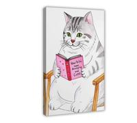 Funny Fat Cat Reading Art Poster Canvas Poster Wall Art Decor Print Picture Paintings for Living Room Bedroom Decoration 16x24inch(40x60cm)