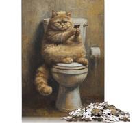 Funny Fat Cat Toilet Phone Puzzle Unique Home Decor 100% Recycled Cardboard Jigsaw Puzzle for Boy Or Girl 1000pcs (75x50cm)
