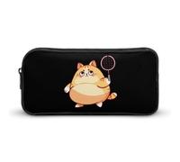Funny Fat Yellow Cat Playing Badminton Large Pencil Case Big Capacity Pencil Pouch Pen Bag Marker Pen Case for Women Men