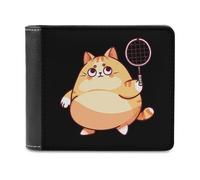 Funny Fat Yellow Cat Playing Badminton PU Leather Wallets Stylish Bifold Wallet Slim Front Pocket Credit Card Holder for Women Men