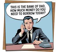 Funny Father’s Day Card - “Bank of Dad” Comic - Humorous Greeting Card for Dad, Blank Inside, 145mm x 145mm, Kraft Envelope Included