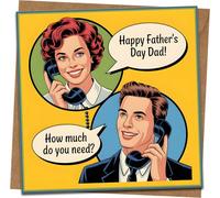 Funny Father’s Day Card for Dad - Retro Pop Art Money Joke “How Much Do You Need?” - 145mm x 145mm Square Greeting Card with Kraft Envelope