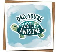 Funny Father’s Day Card for Dad - Turtley Awesome Turtle Pun, 145mm x 145mm Square Greeting Card with Kraft Envelope, Blank Inside for Birthday or Father’s Day