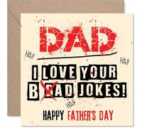 Funny Father's Day Card - Bold Banter and Bad Jokes - Splatter Effect Design with Playful Red and Cream Text - 145mm Square, Envelope Included