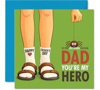 Funny Father's Day Card for Dad - Hero Status Unlocked - Playful Green Spider Motif with Bold Text - 145mm Square, Envelope Included