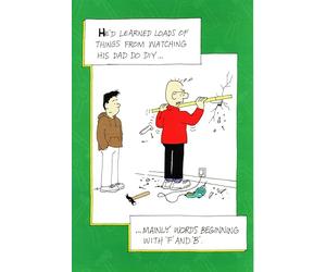 Funny Father's Day Card Norbert & Val Cartoon | Son Learns DIY from Watching Dad - Mainly Words Beginning with 'F' and 'B'