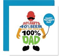 Funny Father's Day Card - Playful Stats Breakdown - Bold Multi-colour Design with Beer, Farts and Bad Jokes Percentages - 145mm Square, Envelope Included