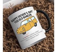 Funny Father's Day Mug | Happy Father's Day You Old Banger Mug | Classic Car Dad Gift | Vintage Car Lover Mug - Black Handle and Inside