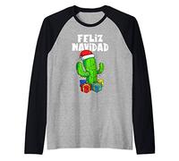 Funny Feliz Navidad Cactus Tree & Lights Spanish Pajama Top Raglan Baseball Tee