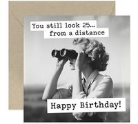 Funny Female Friend Birthday Card - 'Look 25 From a Distance' Birthday Card for BFF - Gifts for Female Best Friend - Hilarious Birthday Cards for Her - Humorous Card Designs