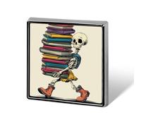 Funny Female Skeleton Carrying Stack of Books Unisex Brooches & Pins Square Lightweight Lapel Badge Jewelry for Clothing Shawl Hat