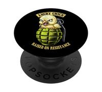 Funny Feminist Angry Chick Grenade Raised On Resistance PopSockets Adhesive PopGrip