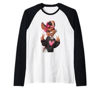 Funny Fennec Fox with Glasses Double Peace Sign Hipster Raglan Baseball Tee