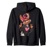 Funny Fennec Fox With Glasses Double Peace Sign Hipster Zip Hoodie