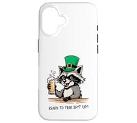 Funny Feral Raccoon Ready To Tear Sh1t Up St Patricks Case for iPhone 16