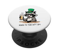 Funny Feral Raccoon Ready To Tear Sh1t Up St Patricks PopSockets Adhesive PopGrip