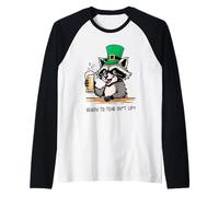 Funny Feral Raccoon Ready to Tear Sh1t Up St Patricks Raglan Baseball Tee