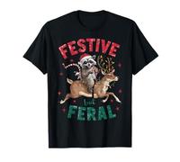 Funny Festive But Feral Santa Raccoon Lover Animal Christmas T-Shirt