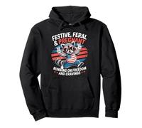 Funny Festive Feral And Pregnant Running On Freedom Raccoon Pullover Hoodie