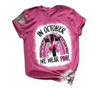 Funny Fighting Cancer T-Shirt Heart Pink Ribbon Tshirt Breast Cancer Awareness T-Shirt Breast Awareness Tops T Shirts for Women Womens T Shirts Funny Treatment Gift (Red,S)
