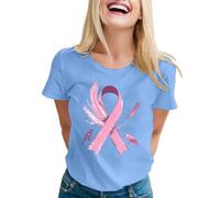 Funny Fighting Cancer T-Shirt Heart Pink Ribbon Tshirt Girl Breast Cancer Gift T-Shirt Women Short Sleeve Tops Survivor Tshirt Women Polo Shirts for UK Pink Breast Gifts (Blue,S)