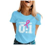 Funny Fighting Cancer T-Shirt Heart Pink Ribbon Tshirt Pink Ribbon Breast Cancer Awareness T-Shirt Tops Tee Shirts Ladies Cotton T Shirts Gifts for Woman October Family (Sky Blue,S)