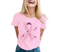 Funny Fighting Cancer T-Shirt Heart Pink Ribbon Tshirt Summer Tops for Women UK Bats T Shirt Plain Adults Ladies Breast Care Gifts (Pink,XXL)