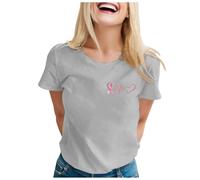 Funny Fighting Cancer T-Shirt Pink Ribbon Gifts Awareness T-Shirt Breast Cancer Awareness Summer Tops for Women UK Survivor Tshirt Women T-Shirts for UK Gifts with Breast (Grey,3XL)