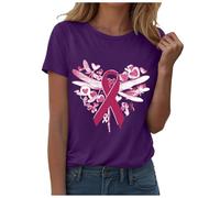 Funny Fighting Cancer T-Shirt Pink Ribbon Gifts Awareness T-Shirt Cancer Pink Breast Tops for Ladies Research UK Race for Life Women's Ladies Shirt Gifts Women October (Purple,S)