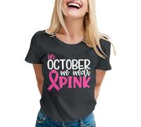 Funny Fighting Cancer T-Shirt Pink Ribbon Pink Shirt Ribbon Breast Cancer Awareness T-Shirt Breast Awareness Short Sleeve Tops Tee Shirts Hot Ladies Shirt Gifts for Women (Dark Gray,XL)