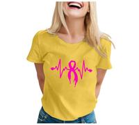 Funny Fighting Cancer T-Shirt Pink Ribbon Pink Shirt Support Cancer T-Shirt Breast Tops for Ladies Research UK Race for Life Women's Tshirts Adults Funny Treatment Gift (Yellow,XL)