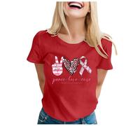 Funny Fighting Cancer T-Shirt Pink Ribbon Tshirt Pink Ribbon Breast Cancer Awareness T-Shirt Survivor Tops Breast T Shirts Women UK Tshirts for Women Gifts October (Red,M)