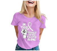 Funny Fighting Cancer T-Shirt Ribbon Shirt Breast Cancer Shirt for Mom T-Shirt Women Short Sleeve Tops Research UK Race for Life Women's Pink Pink Tshirts Women UK Gifts (Light Purple,XXL)