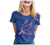 Funny Fighting Cancer T-Shirt Women Ribbon Shirt Breast Cancer Awareness T-Shirt Women Short Sleeve Tops Hey Tshirt Ladies T Shirts Pink Breast Gifts for Funny October (Navy,5XL)