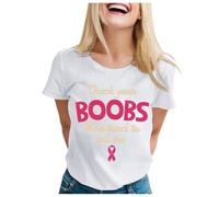 Funny Fighting Cancer T-Shirt Women Ribbon Shirt Breast Cancer Shirt for Mom T-Shirt Breast Awareness Tops Race for Life Research Pink Shirts Women Gifts Woman October (White,XL)