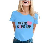 Funny Fighting Cancer T-Shirt Women Ribbon Shirt Cancer Pink T-Shirt Awareness Inspirational Tee Top Race for Life T-Shirts Pink T Shirts for Ladies October October (Sky Blue,XL)