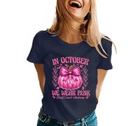 Funny Fighting Cancer T-Shirt Women Ribbon Shirt Cancer Pink T-Shirt Women Short Sleeve Tops Research UK Race for Life Women's Pink Tshirts Adults Breast Gifts October (Navy,M)