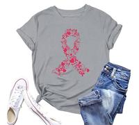 Funny Fighting Cancer T-Shirt Women Ribbon Shirt Cancer T Shirt Women Short Sleeve Tops Race for Life T-Shirts Pink Tshirts Womens Funny Treatment Gift October Family (Grey,L)